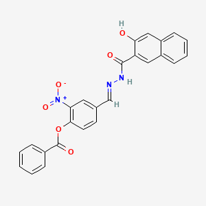 molecular formula C25H17N3O6 B11565298 4-[(E)-{2-[(3-hydroxynaphthalen-2-yl)carbonyl]hydrazinylidene}methyl]-2-nitrophenyl benzoate 