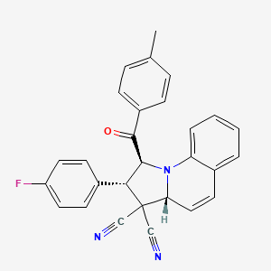 molecular formula C28H20FN3O B11565300 (1S,2S,3aR)-2-(4-fluorophenyl)-1-[(4-methylphenyl)carbonyl]-1,2-dihydropyrrolo[1,2-a]quinoline-3,3(3aH)-dicarbonitrile 