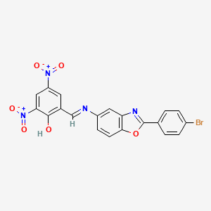 molecular formula C20H11BrN4O6 B11565302 2-[(E)-{[2-(4-bromophenyl)-1,3-benzoxazol-5-yl]imino}methyl]-4,6-dinitrophenol 