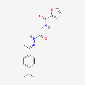 molecular formula C18H21N3O3 B11565326 N-({N'-[(1E)-1-[4-(Propan-2-YL)phenyl]ethylidene]hydrazinecarbonyl}methyl)furan-2-carboxamide 