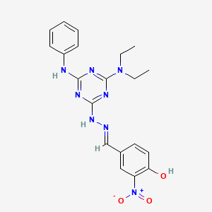 molecular formula C20H22N8O3 B11565342 4-[(E)-{2-[4-(diethylamino)-6-(phenylamino)-1,3,5-triazin-2-yl]hydrazinylidene}methyl]-2-nitrophenol 