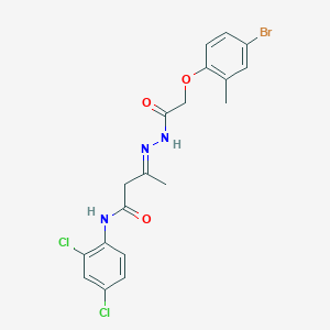 molecular formula C19H18BrCl2N3O3 B11565362 (3E)-3-{2-[(4-bromo-2-methylphenoxy)acetyl]hydrazinylidene}-N-(2,4-dichlorophenyl)butanamide 