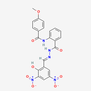 molecular formula C22H17N5O8 B11565383 N-(2-{[(2E)-2-(2-hydroxy-3,5-dinitrobenzylidene)hydrazinyl]carbonyl}phenyl)-4-methoxybenzamide 