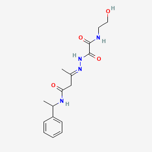 (3E)-3-({[(2-Hydroxyethyl)carbamoyl]formamido}imino)-N-(1-phenylethyl)butanamide