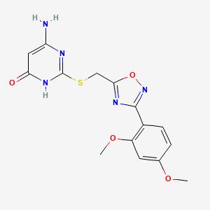 molecular formula C15H15N5O4S B11565429 6-amino-2-({[3-(2,4-dimethoxyphenyl)-1,2,4-oxadiazol-5-yl]methyl}sulfanyl)pyrimidin-4(3H)-one 