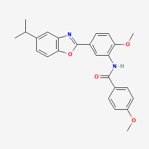 molecular formula C25H24N2O4 B11565462 4-methoxy-N-{2-methoxy-5-[5-(propan-2-yl)-1,3-benzoxazol-2-yl]phenyl}benzamide 