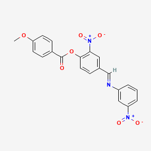 molecular formula C21H15N3O7 B11565492 2-Nitro-4-[(E)-[(3-nitrophenyl)imino]methyl]phenyl 4-methoxybenzoate 