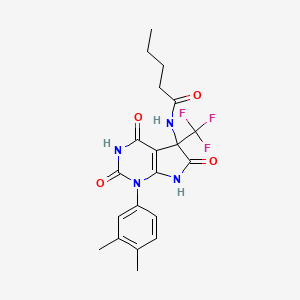 molecular formula C20H21F3N4O4 B11565504 N-[1-(3,4-dimethylphenyl)-4-hydroxy-2,6-dioxo-5-(trifluoromethyl)-2,5,6,7-tetrahydro-1H-pyrrolo[2,3-d]pyrimidin-5-yl]pentanamide 