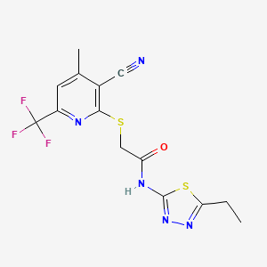 2-{[3-cyano-4-methyl-6-(trifluoromethyl)pyridin-2-yl]sulfanyl}-N-(5-ethyl-1,3,4-thiadiazol-2-yl)acetamide