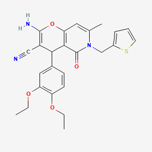 2-amino-4-(3,4-diethoxyphenyl)-7-methyl-5-oxo-6-(thiophen-2-ylmethyl)-5,6-dihydro-4H-pyrano[3,2-c]pyridine-3-carbonitrile