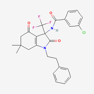 3-chloro-N-[6,6-dimethyl-2,4-dioxo-1-(2-phenylethyl)-3-(trifluoromethyl)-2,3,4,5,6,7-hexahydro-1H-indol-3-yl]benzamide