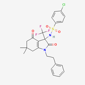 molecular formula C25H24ClF3N2O4S B11565653 4-chloro-N-[6,6-dimethyl-2,4-dioxo-1-(2-phenylethyl)-3-(trifluoromethyl)-2,3,4,5,6,7-hexahydro-1H-indol-3-yl]benzenesulfonamide 