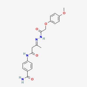 4-[(3E)-3-{[2-(4-Methoxyphenoxy)acetamido]imino}butanamido]benzamide