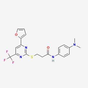 molecular formula C20H19F3N4O2S B11565762 N-[4-(dimethylamino)phenyl]-3-{[4-(furan-2-yl)-6-(trifluoromethyl)pyrimidin-2-yl]sulfanyl}propanamide 