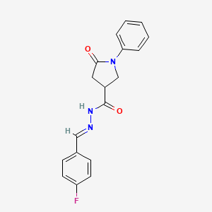 molecular formula C18H16FN3O2 B11565770 N'-[(E)-(4-fluorophenyl)methylidene]-5-oxo-1-phenylpyrrolidine-3-carbohydrazide 