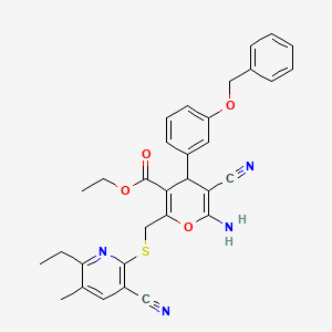 ethyl 6-amino-4-[3-(benzyloxy)phenyl]-5-cyano-2-{[(3-cyano-6-ethyl-5-methylpyridin-2-yl)sulfanyl]methyl}-4H-pyran-3-carboxylate