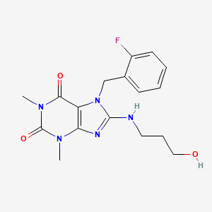 molecular formula C17H20FN5O3 B11565825 7-(2-fluorobenzyl)-8-[(3-hydroxypropyl)amino]-1,3-dimethyl-3,7-dihydro-1H-purine-2,6-dione 