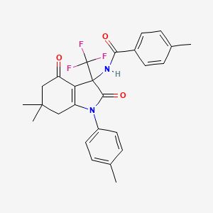 molecular formula C26H25F3N2O3 B11565845 N-[6,6-dimethyl-1-(4-methylphenyl)-2,4-dioxo-3-(trifluoromethyl)-2,3,4,5,6,7-hexahydro-1H-indol-3-yl]-4-methylbenzamide 