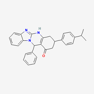 molecular formula C29H27N3O B11565897 12-phenyl-3-[4-(propan-2-yl)phenyl]-3,4,5,12-tetrahydrobenzimidazo[2,1-b]quinazolin-1(2H)-one 