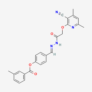 molecular formula C25H22N4O4 B11565905 4-[(E)-(2-{[(3-cyano-4,6-dimethylpyridin-2-yl)oxy]acetyl}hydrazinylidene)methyl]phenyl 3-methylbenzoate 