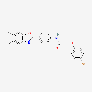 2-(4-bromophenoxy)-N-[4-(5,6-dimethyl-1,3-benzoxazol-2-yl)phenyl]-2-methylpropanamide