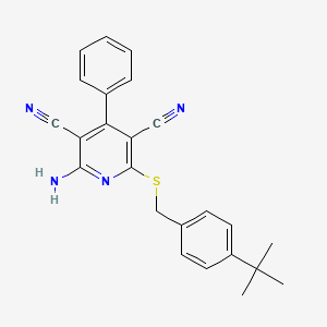 molecular formula C24H22N4S B11566079 2-Amino-6-[(4-tert-butylbenzyl)sulfanyl]-4-phenylpyridine-3,5-dicarbonitrile 