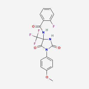 molecular formula C18H13F4N3O4 B11566086 2-fluoro-N-[1-(4-methoxyphenyl)-2,5-dioxo-4-(trifluoromethyl)imidazolidin-4-yl]benzamide 