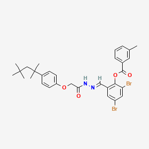 molecular formula C31H34Br2N2O4 B11566092 2,4-dibromo-6-[(E)-(2-{[4-(2,4,4-trimethylpentan-2-yl)phenoxy]acetyl}hydrazinylidene)methyl]phenyl 3-methylbenzoate 