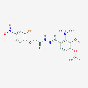 molecular formula C18H15BrN4O9 B11566107 4-[(E)-{2-[(2-bromo-4-nitrophenoxy)acetyl]hydrazinylidene}methyl]-2-methoxy-3-nitrophenyl acetate 