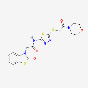 molecular formula C17H17N5O4S3 B11566122 N-(5-{[2-(morpholin-4-yl)-2-oxoethyl]sulfanyl}-1,3,4-thiadiazol-2-yl)-2-(2-oxo-1,3-benzothiazol-3(2H)-yl)acetamide 