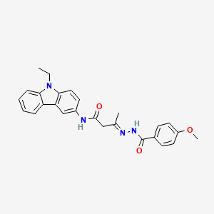 (3E)-N-(9-ethyl-9H-carbazol-3-yl)-3-{2-[(4-methoxyphenyl)carbonyl]hydrazinylidene}butanamide