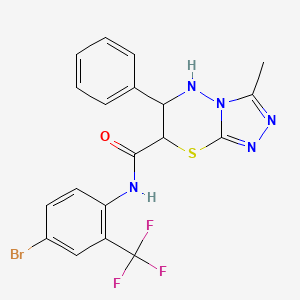 molecular formula C19H15BrF3N5OS B11566215 N-[4-bromo-2-(trifluoromethyl)phenyl]-3-methyl-6-phenyl-6,7-dihydro-5H-[1,2,4]triazolo[3,4-b][1,3,4]thiadiazine-7-carboxamide 