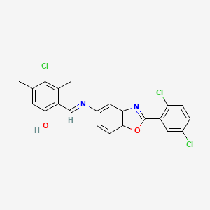 molecular formula C22H15Cl3N2O2 B11566222 4-chloro-2-[(E)-{[2-(2,5-dichlorophenyl)-1,3-benzoxazol-5-yl]imino}methyl]-3,5-dimethylphenol 