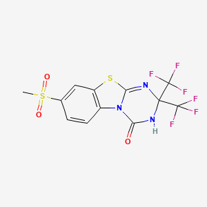 molecular formula C12H7F6N3O3S2 B11566265 8-(Methylsulfonyl)-2,2-bis(trifluoromethyl)-2,3-dihydro-4H-[1,3,5]triazino[2,1-b][1,3]benzothiazol-4-one 