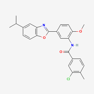 molecular formula C25H23ClN2O3 B11566268 3-chloro-N-{2-methoxy-5-[5-(propan-2-yl)-1,3-benzoxazol-2-yl]phenyl}-4-methylbenzamide 