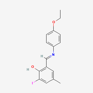 molecular formula C16H16INO2 B11566272 2-[(E)-[(4-Ethoxyphenyl)imino]methyl]-6-iodo-4-methylphenol 