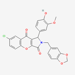 molecular formula C26H18ClNO7 B11566324 2-(1,3-Benzodioxol-5-ylmethyl)-7-chloro-1-(4-hydroxy-3-methoxyphenyl)-1,2-dihydrochromeno[2,3-c]pyrrole-3,9-dione 