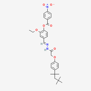 molecular formula C32H37N3O7 B11566358 2-ethoxy-4-[(E)-(2-{[4-(2,4,4-trimethylpentan-2-yl)phenoxy]acetyl}hydrazinylidene)methyl]phenyl 4-nitrobenzoate 