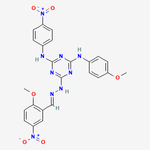 molecular formula C24H21N9O6 B11566378 6-[(2E)-2-(2-methoxy-5-nitrobenzylidene)hydrazinyl]-N-(4-methoxyphenyl)-N'-(4-nitrophenyl)-1,3,5-triazine-2,4-diamine 