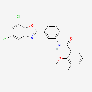 molecular formula C22H16Cl2N2O3 B11566430 N-[3-(5,7-dichloro-1,3-benzoxazol-2-yl)phenyl]-2-methoxy-3-methylbenzamide 