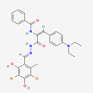 N-{(1E)-3-[(2E)-2-(3,5-dibromo-2,4-dihydroxy-6-methylbenzylidene)hydrazinyl]-1-[4-(diethylamino)phenyl]-3-oxoprop-1-en-2-yl}benzamide