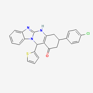 molecular formula C24H18ClN3OS B11566548 3-(4-chlorophenyl)-12-(thiophen-2-yl)-3,4,5,12-tetrahydrobenzimidazo[2,1-b]quinazolin-1(2H)-one 