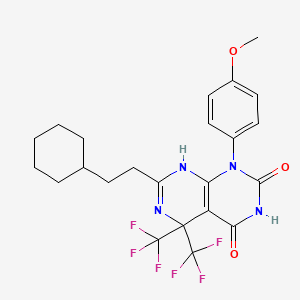 molecular formula C23H24F6N4O3 B11566559 7-(2-cyclohexylethyl)-1-(4-methoxyphenyl)-5,5-bis(trifluoromethyl)-5,8-dihydropyrimido[4,5-d]pyrimidine-2,4(1H,3H)-dione 