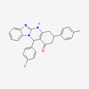 molecular formula C27H22FN3O B11566616 12-(4-fluorophenyl)-3-(4-methylphenyl)-3,4,5,12-tetrahydrobenzimidazo[2,1-b]quinazolin-1(2H)-one 