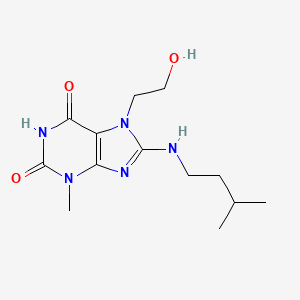 molecular formula C13H21N5O3 B11566636 6-hydroxy-7-(2-hydroxyethyl)-3-methyl-8-[(3-methylbutyl)amino]-3,7-dihydro-2H-purin-2-one 