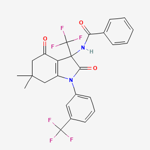 molecular formula C25H20F6N2O3 B11566642 N-[6,6-Dimethyl-2,4-dioxo-3-(trifluoromethyl)-1-[3-(trifluoromethyl)phenyl]-2,3,4,5,6,7-hexahydro-1H-indol-3-YL]benzamide 