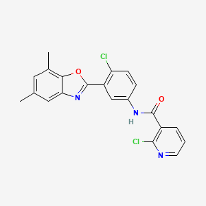 molecular formula C21H15Cl2N3O2 B11566688 2-chloro-N-[4-chloro-3-(5,7-dimethyl-1,3-benzoxazol-2-yl)phenyl]pyridine-3-carboxamide 