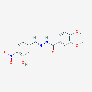 molecular formula C16H13N3O6 B11566746 N'-[(E)-(3-hydroxy-4-nitrophenyl)methylidene]-2,3-dihydro-1,4-benzodioxine-6-carbohydrazide 