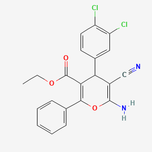 molecular formula C21H16Cl2N2O3 B11566763 ethyl 6-amino-5-cyano-4-(3,4-dichlorophenyl)-2-phenyl-4H-pyran-3-carboxylate 