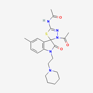 molecular formula C21H27N5O3S B11566821 N-{3'-acetyl-5-methyl-2-oxo-1-[2-(piperidin-1-yl)ethyl]-1,2-dihydro-3'H-spiro[indole-3,2'-[1,3,4]thiadiazol]-5'-yl}acetamide 